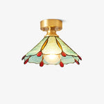 Tiffany Floral Ceiling Light – Art Deco Brass & Glass Flush Mount