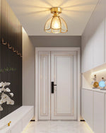 Tiffany Floral Ceiling Light – Art Deco Brass & Glass Flush Mount