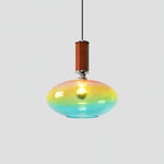 Tilio Iridescent Glass Pendant Light with Walnut Accent