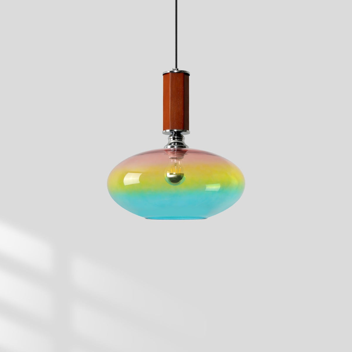 Tilio Iridescent Glass Pendant Light with Walnut Accent
