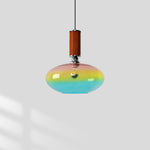 Tilio Iridescent Glass Pendant Light with Walnut Accent