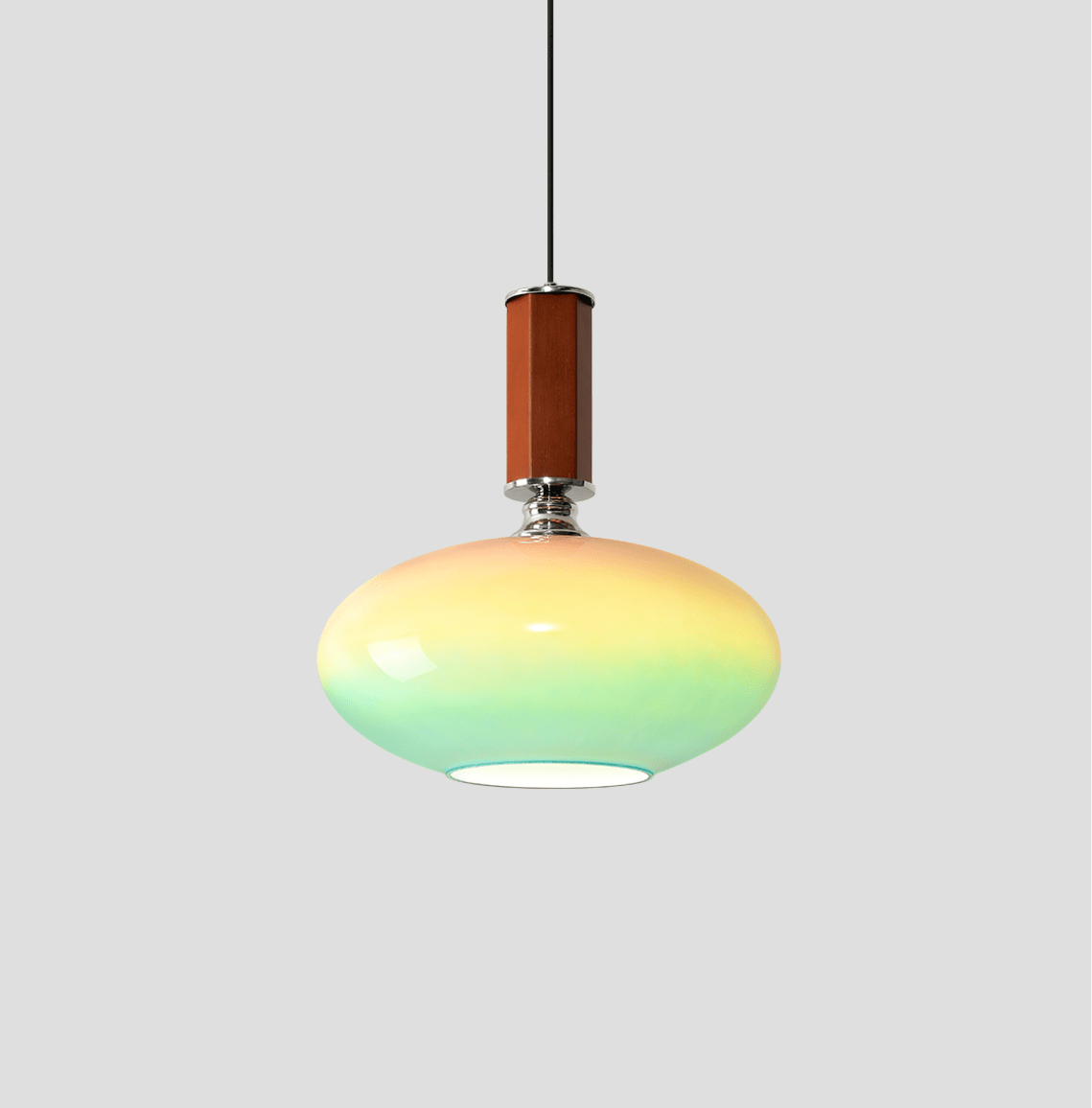 Tilio Iridescent Glass Pendant Light with Walnut Accent