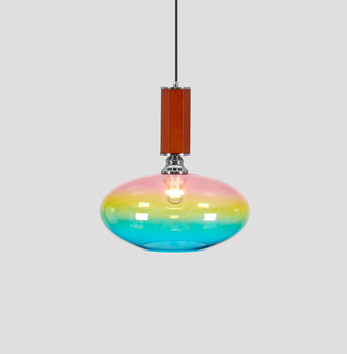 Tilio Iridescent Glass Pendant Light with Walnut Accent
