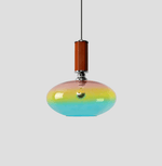 Tilio Iridescent Glass Pendant Light with Walnut Accent