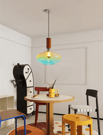 Tilio Iridescent Glass Pendant Light with Walnut Accent