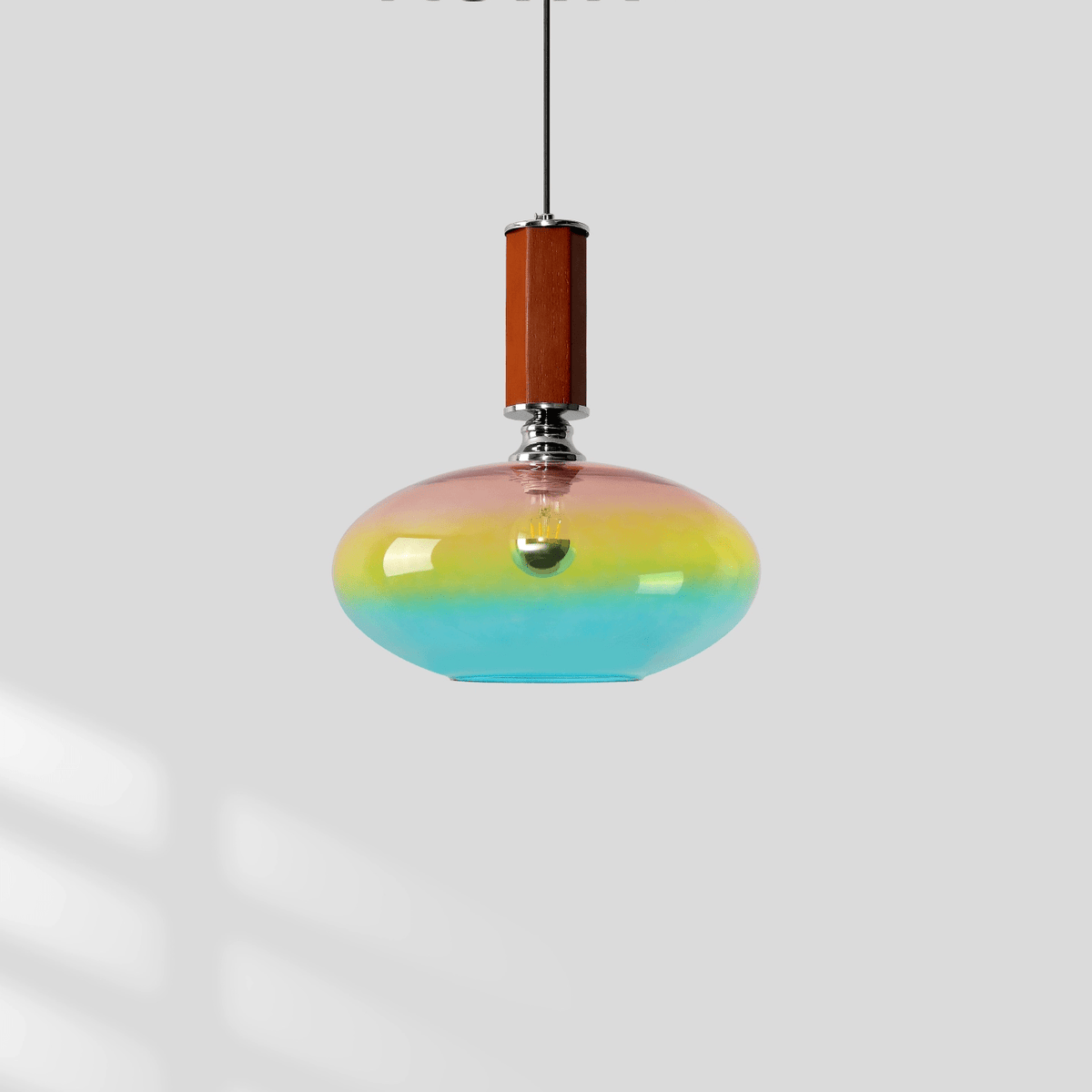 Tilio Iridescent Glass Pendant Light with Walnut Accent