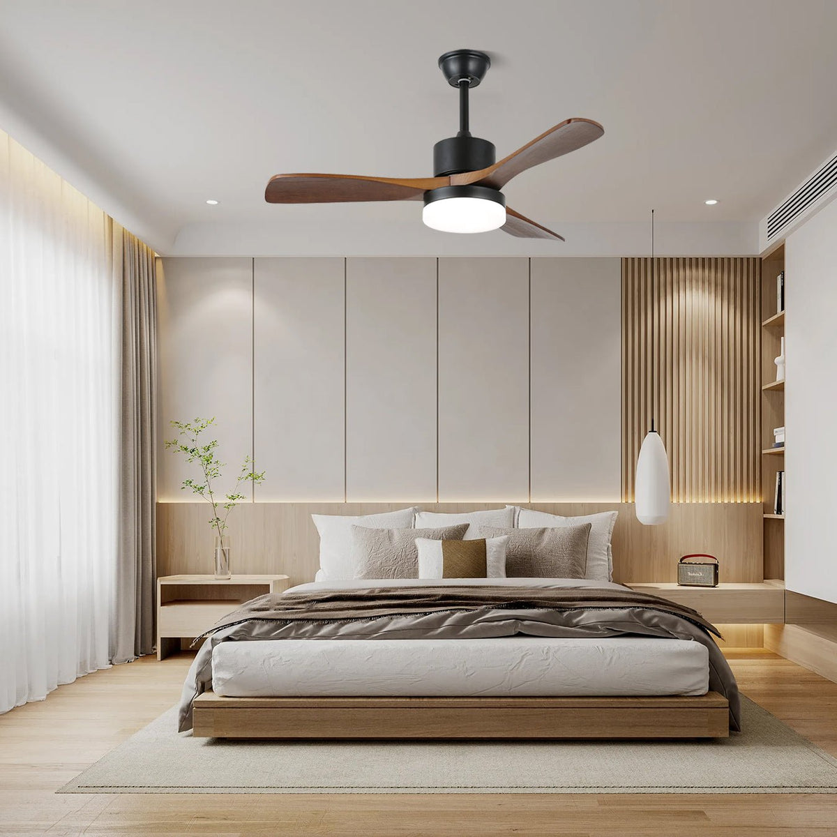 Morty Adams Wooden Ceiling Fan with Integrated LED Light, 48" & 52" Options
