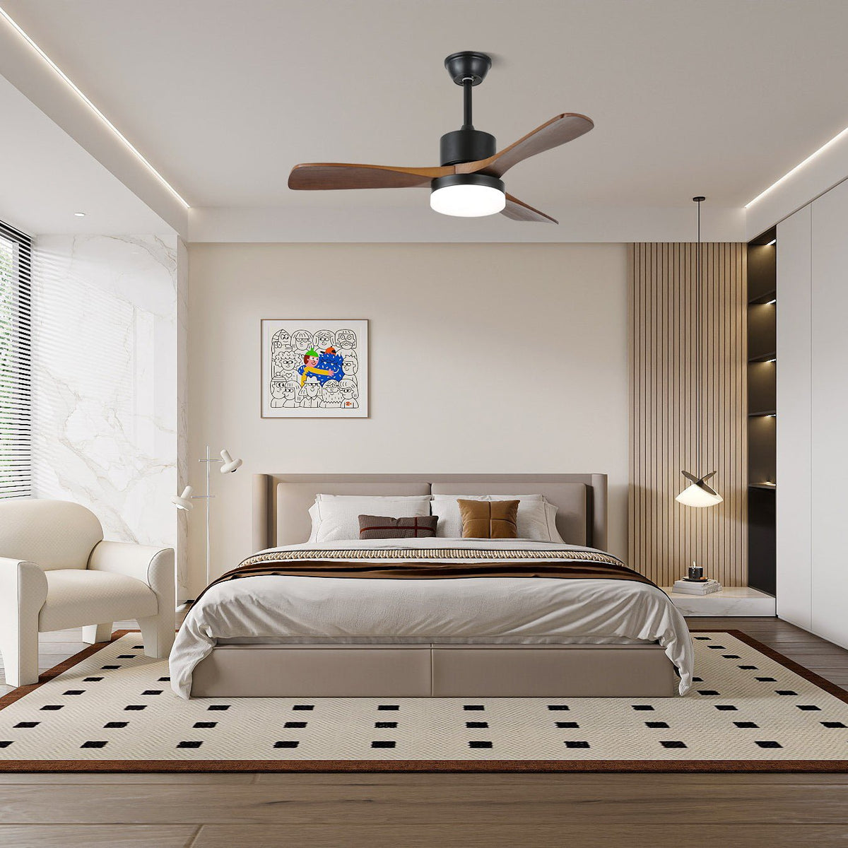 Morty Adams Wooden Ceiling Fan with Integrated LED Light, 48" & 52" Options