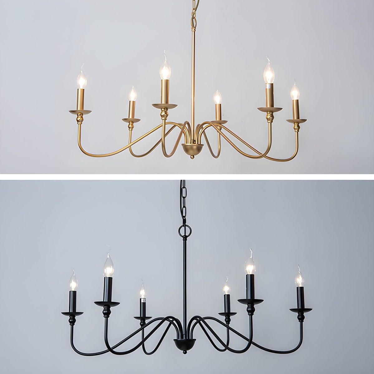Sculpted Candle Chandelier in Antique Brass, Matte Black, or Brushed Nickel