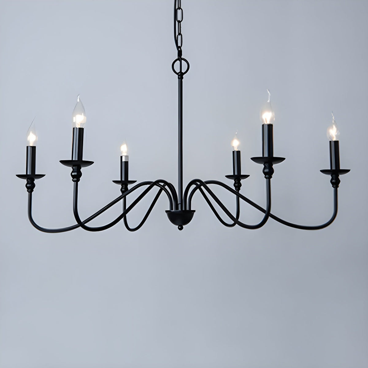 Sculpted Candle Chandelier in Antique Brass, Matte Black, or Brushed Nickel