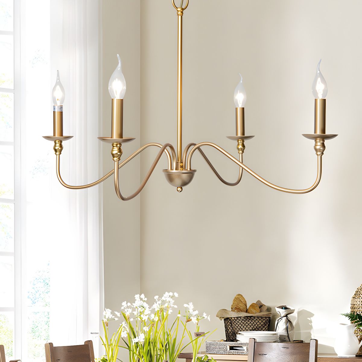 Sculpted Candle Chandelier in Antique Brass, Matte Black, or Brushed Nickel