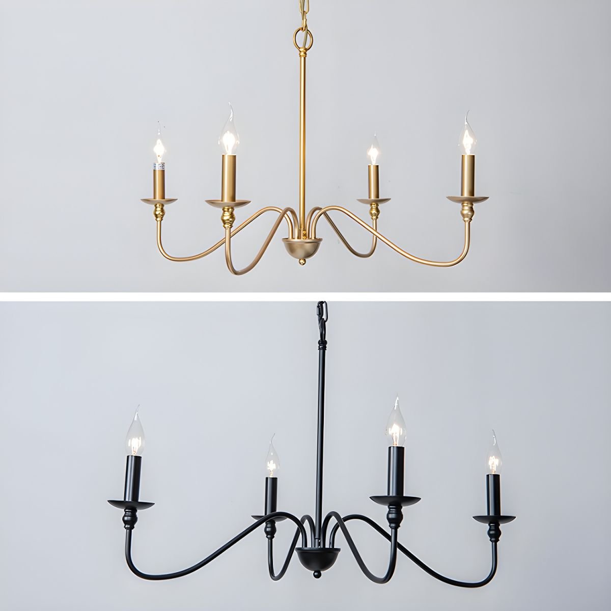 Sculpted Candle Chandelier in Antique Brass, Matte Black, or Brushed Nickel