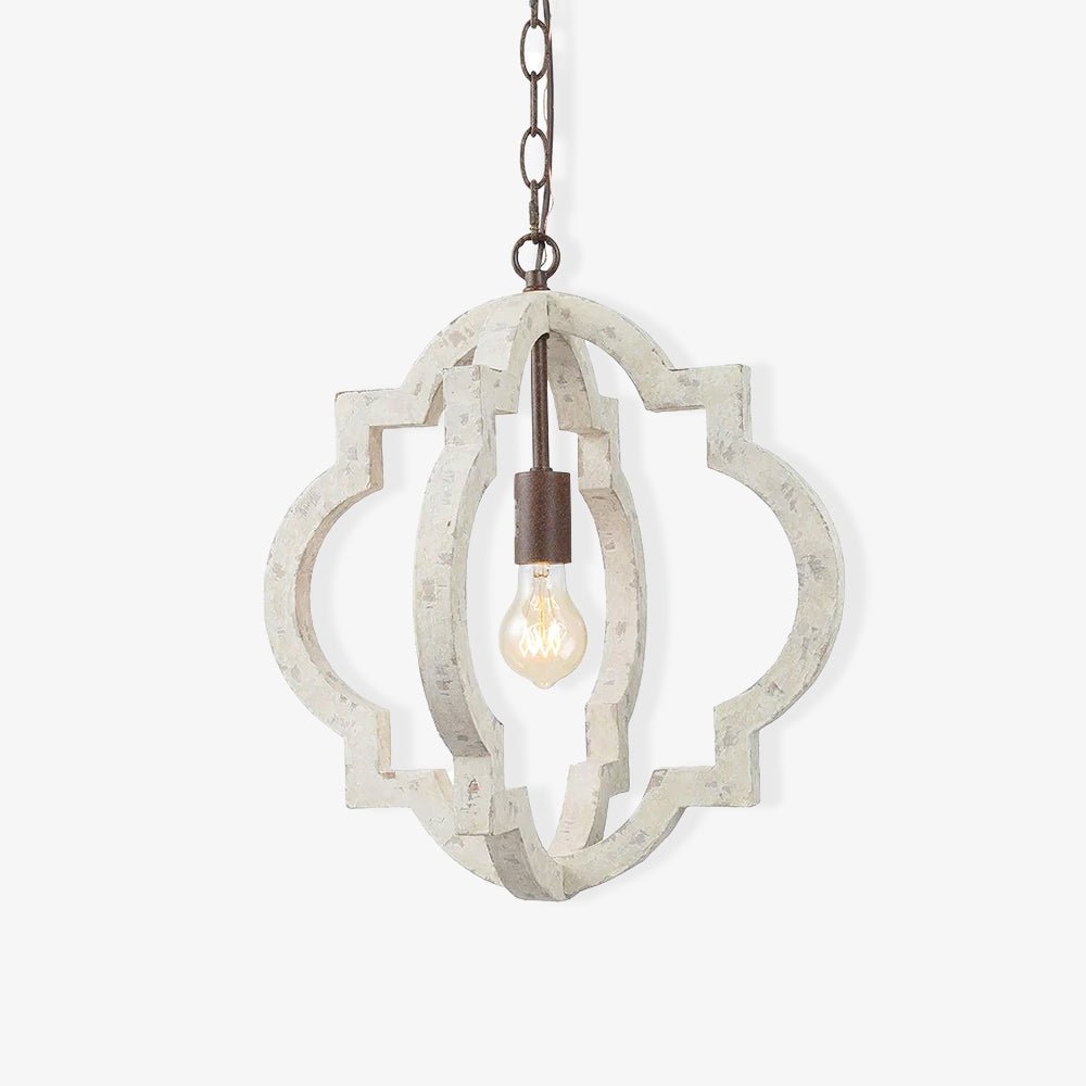 Artisan Wood Globe Chandelier with Geometric Quatrefoil Design