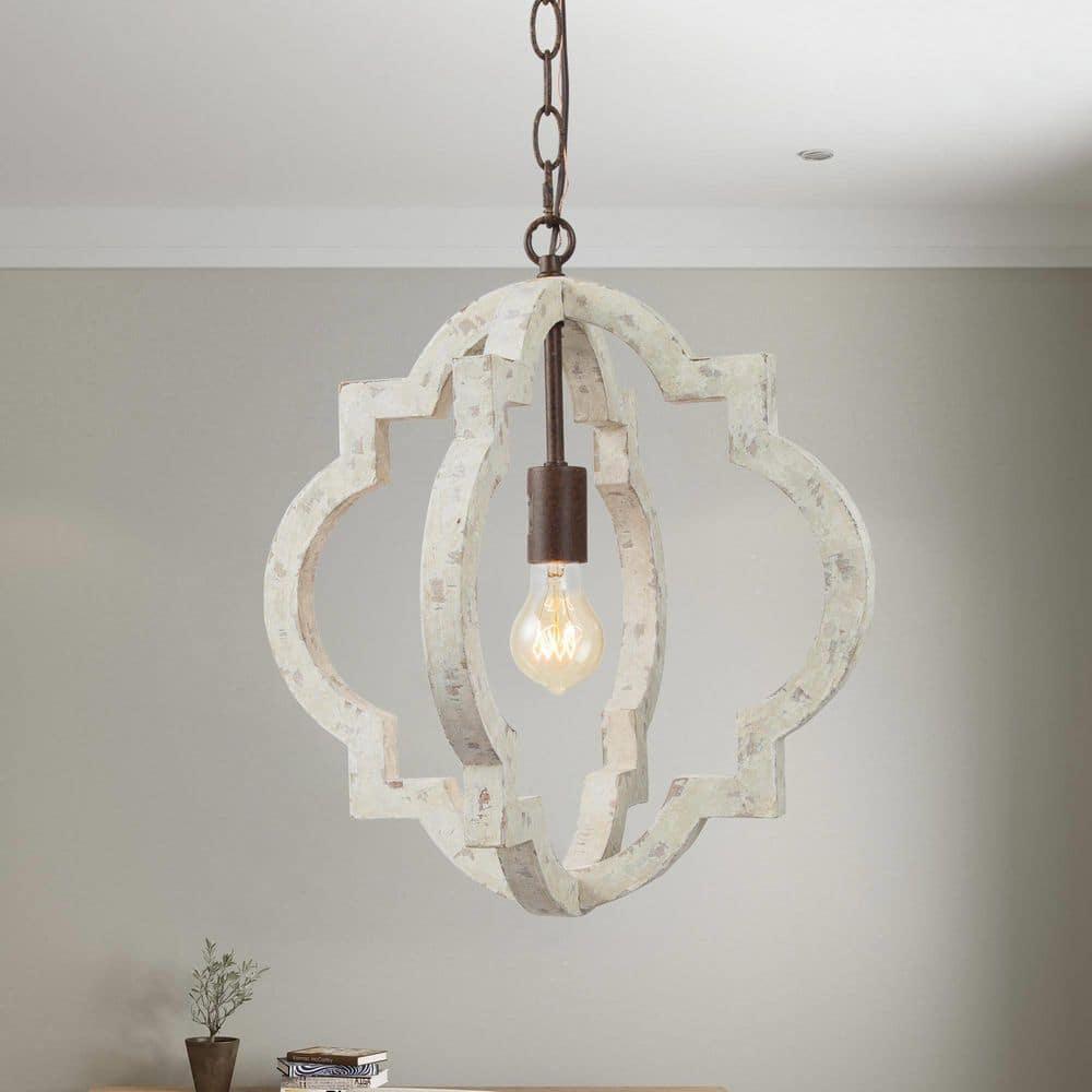 Artisan Wood Globe Chandelier with Geometric Quatrefoil Design