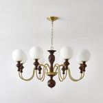 Timeless Globe Chandelier with Wood & Brass Accents – Modern Designer Pendant Light