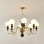 Timeless Globe Chandelier with Wood & Brass Accents – Modern Designer Pendant Light