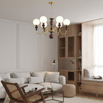 Timeless Globe Chandelier with Wood & Brass Accents – Modern Designer Pendant Light