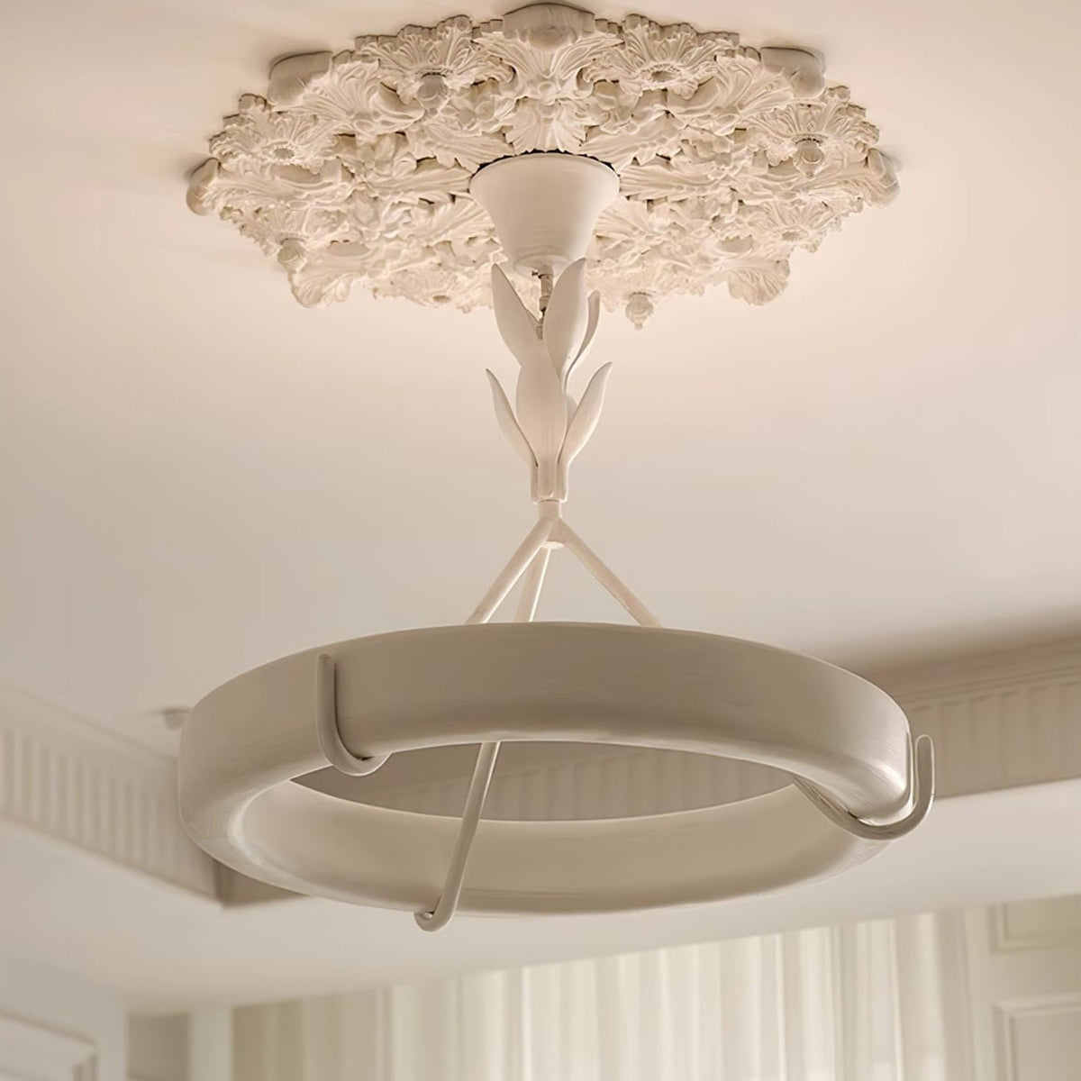 Plaster Ceiling Medallion with Integrated LED Lighting