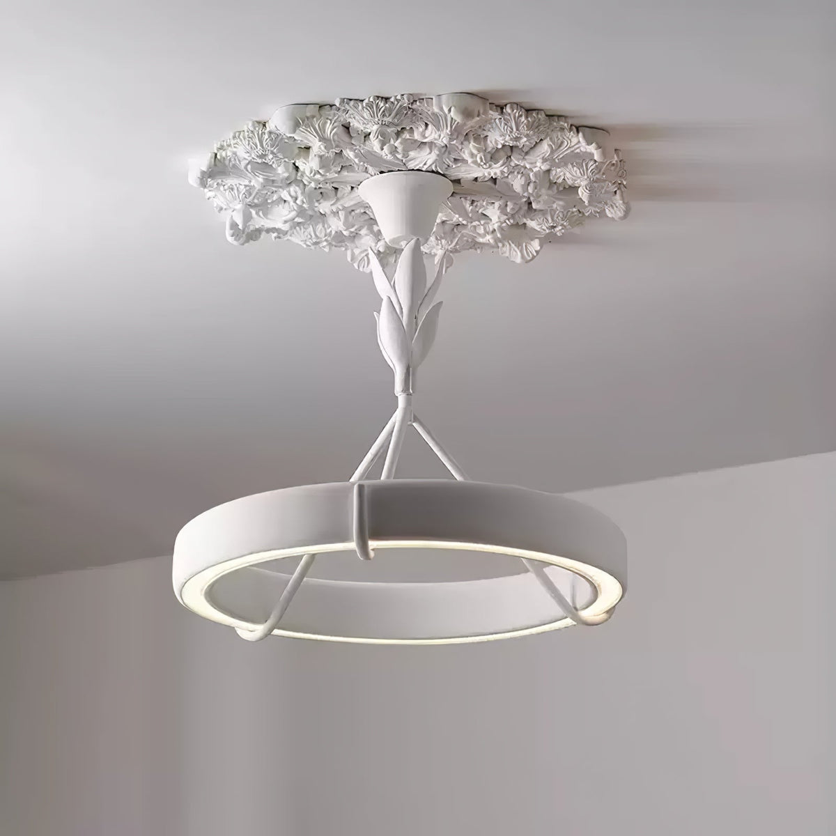 Plaster Ceiling Medallion with Integrated LED Lighting
