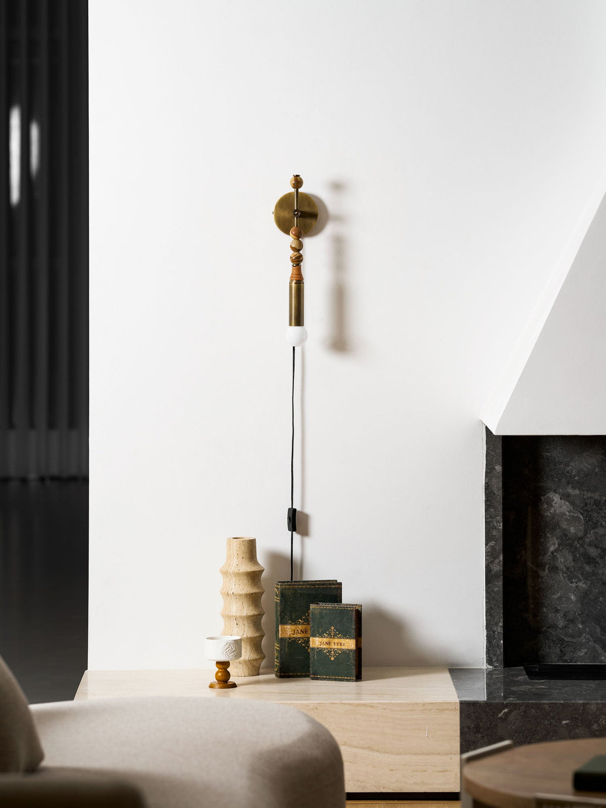 Toam Plug-In Wall Sconce with Marble and Brass Accents