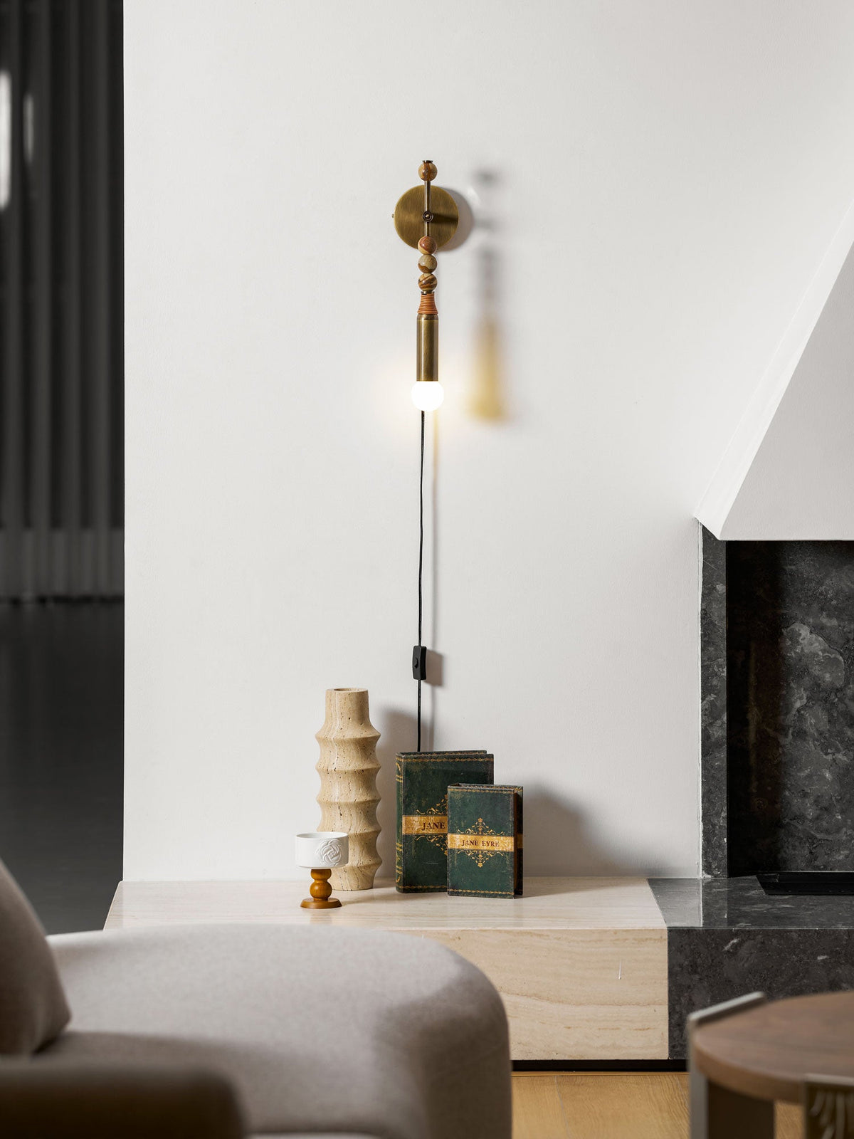 Toam Plug-In Wall Sconce with Marble and Brass Accents