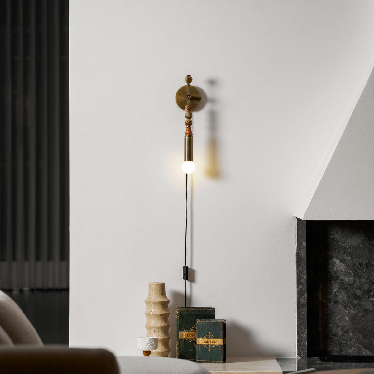 Toam Plug-In Wall Sconce with Marble and Brass Accents
