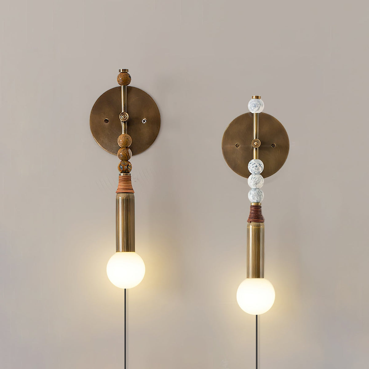 Toam Plug-In Wall Sconce with Marble and Brass Accents