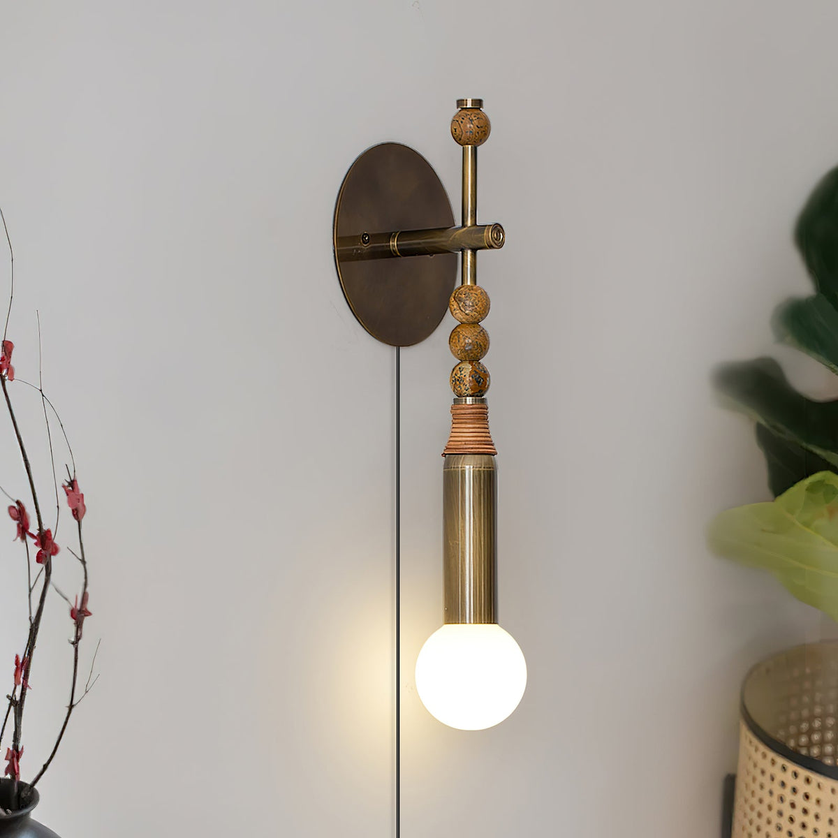 Toam Plug-In Wall Sconce with Marble and Brass Accents