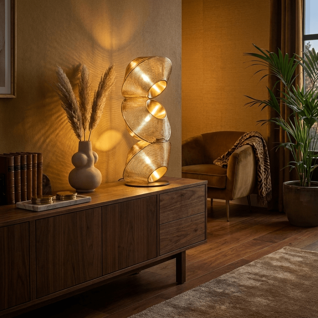Tol Floor Lamp — Sculptural Gold Resin Totem, Modern LED Floor Light