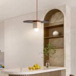 Tondo Travertine Disc Pendant Light in Walnut and Stone