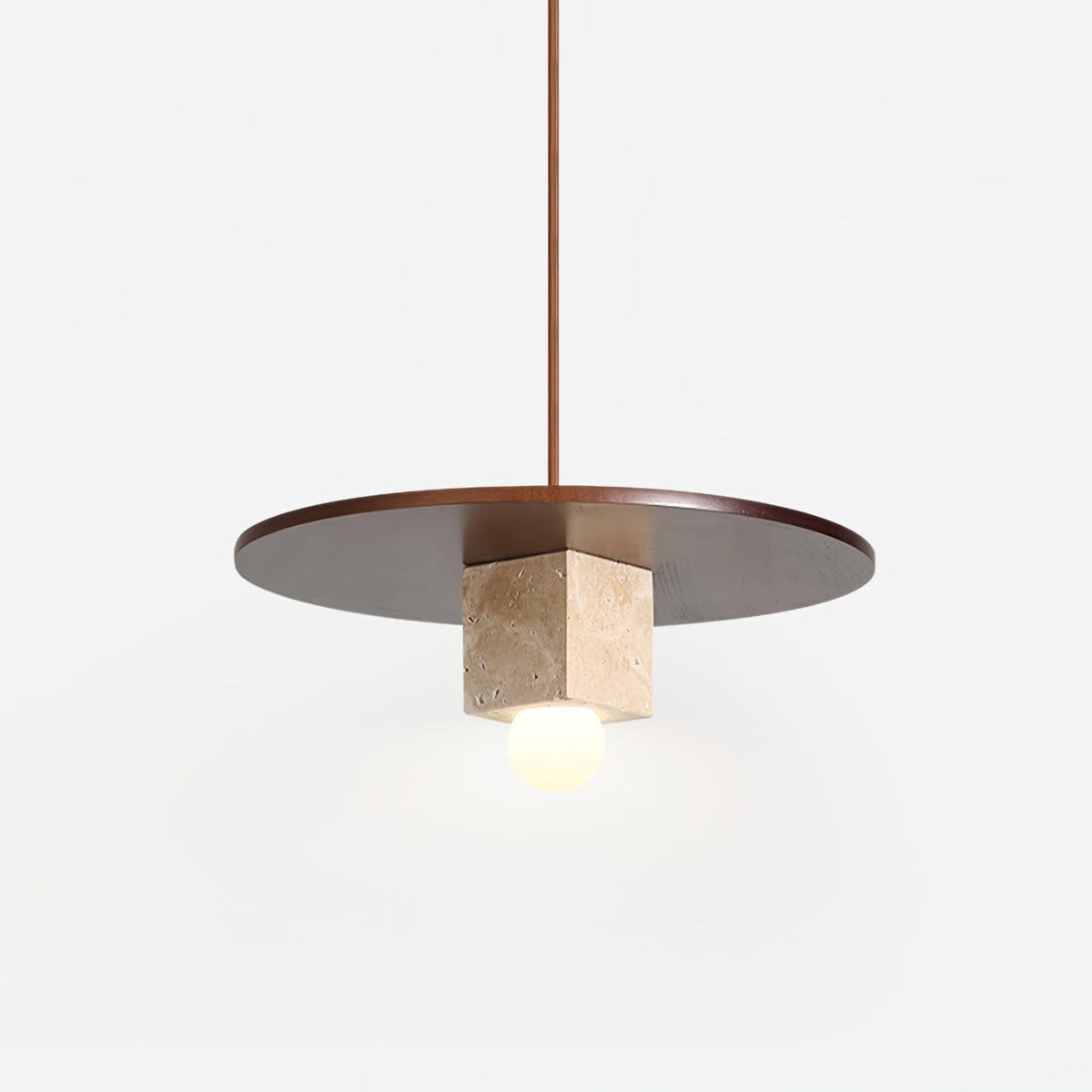 Tondo Travertine Disc Pendant Light in Walnut and Stone
