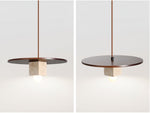 Tondo Travertine Disc Pendant Light in Walnut and Stone
