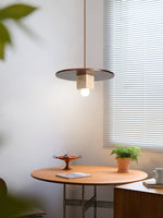 Tondo Travertine Disc Pendant Light in Walnut and Stone