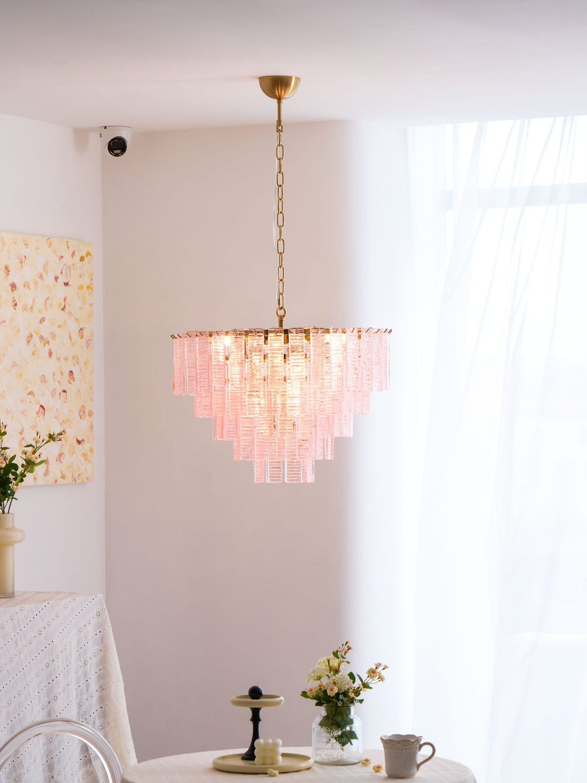 Opalora Pink Glass Chandelier | Murano-Style Gold Accent Lighting