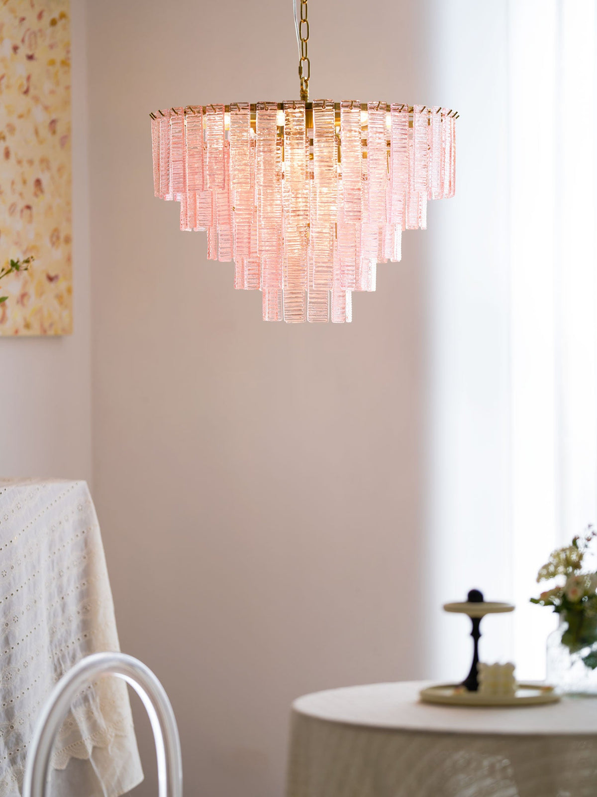 Opalora Pink Glass Chandelier | Murano-Style Gold Accent Lighting