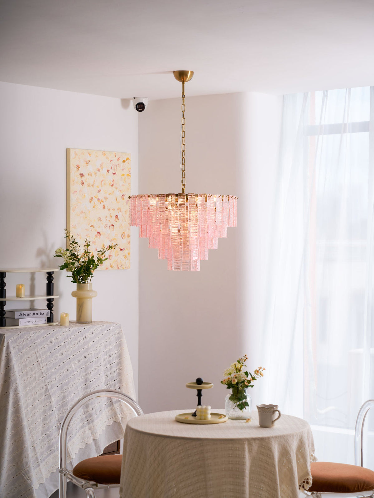 Opalora Pink Glass Chandelier | Murano-Style Gold Accent Lighting