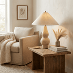 Tovelle Table Lamp in Yellow Travertine with Fabric Shade
