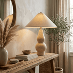 Tovelle Table Lamp in Yellow Travertine with Fabric Shade