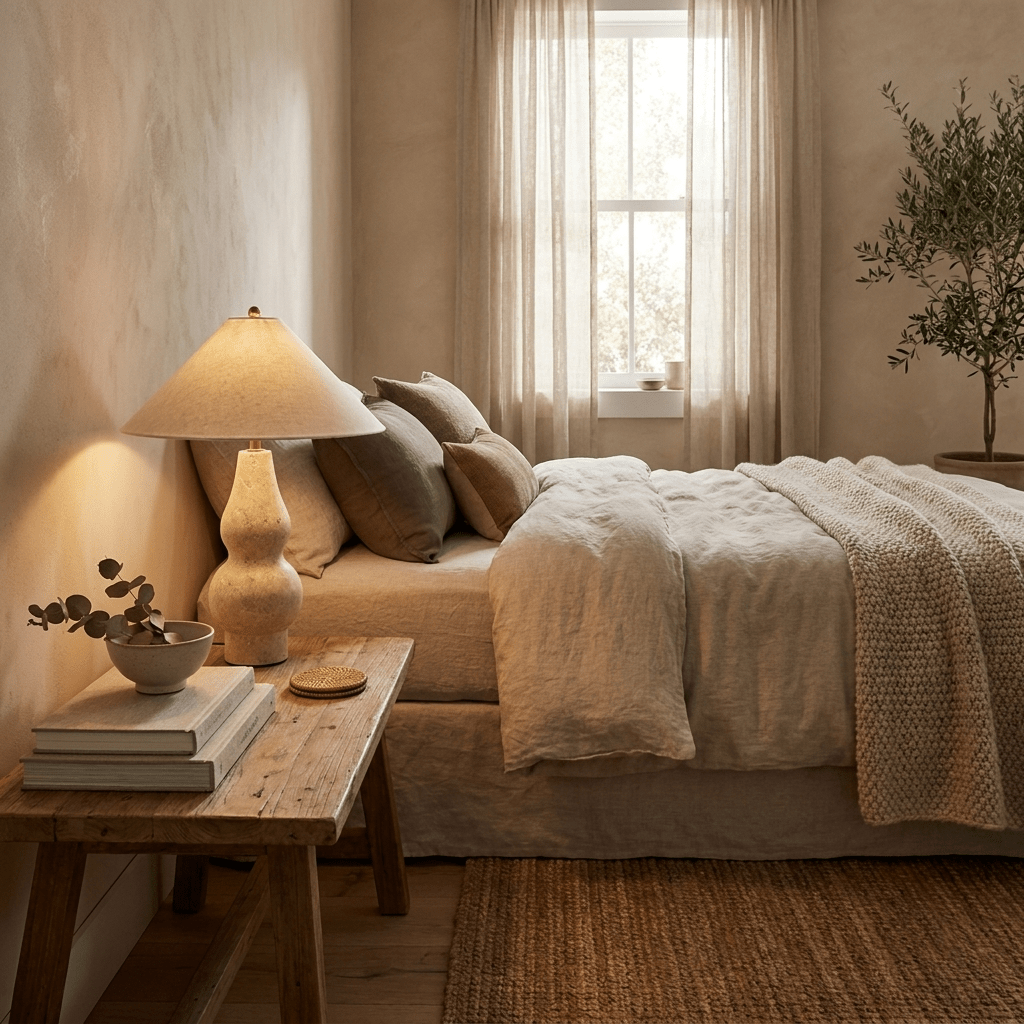 Tovelle Table Lamp in Yellow Travertine with Fabric Shade