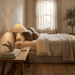 Tovelle Table Lamp in Yellow Travertine with Fabric Shade