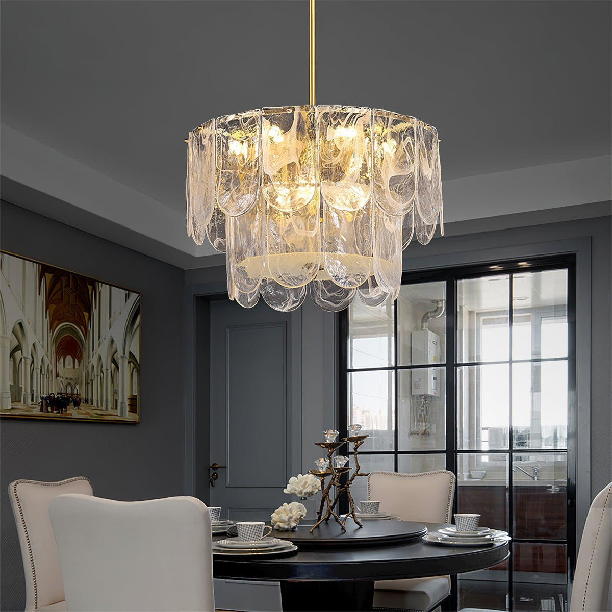 Classic Copper Glass Chandelier for Elegant Dining Rooms and Entryways