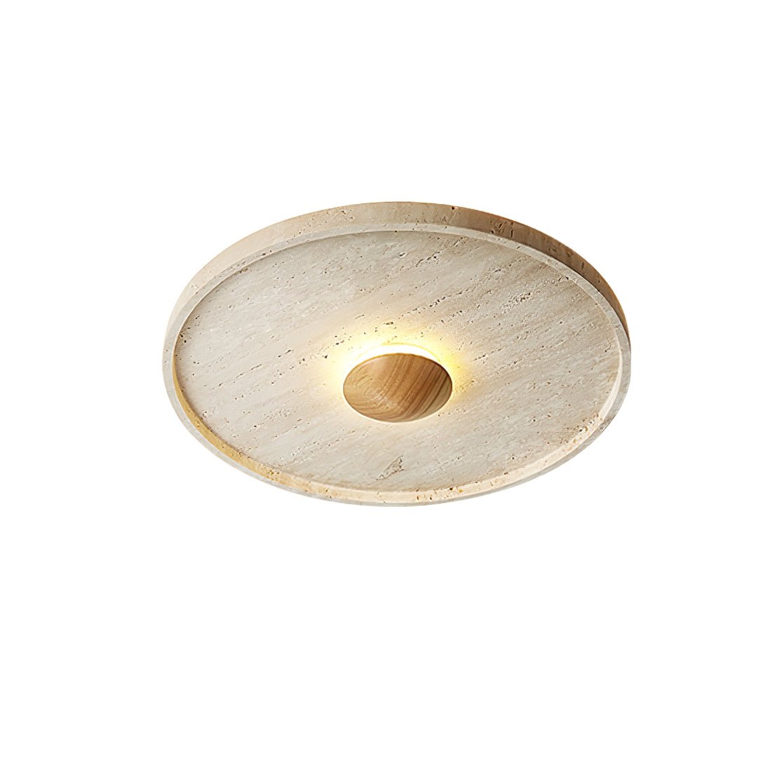 Tranquil Aura Round Ceiling Light in Travertine and Wood