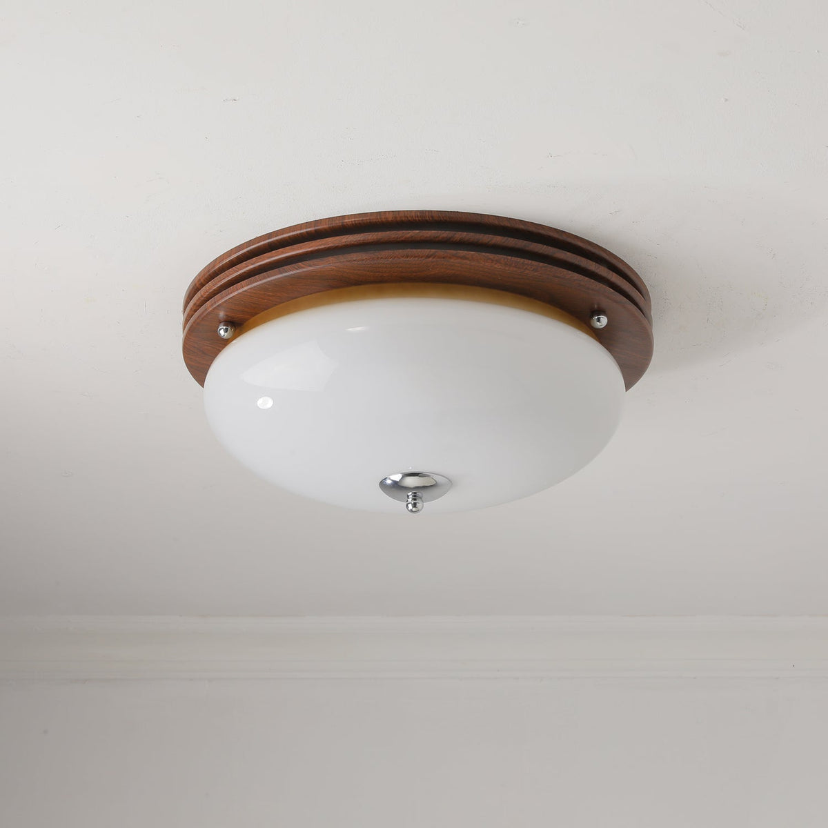 Tranquil Sphere Wood Grain LED Flush Mount Ceiling Light