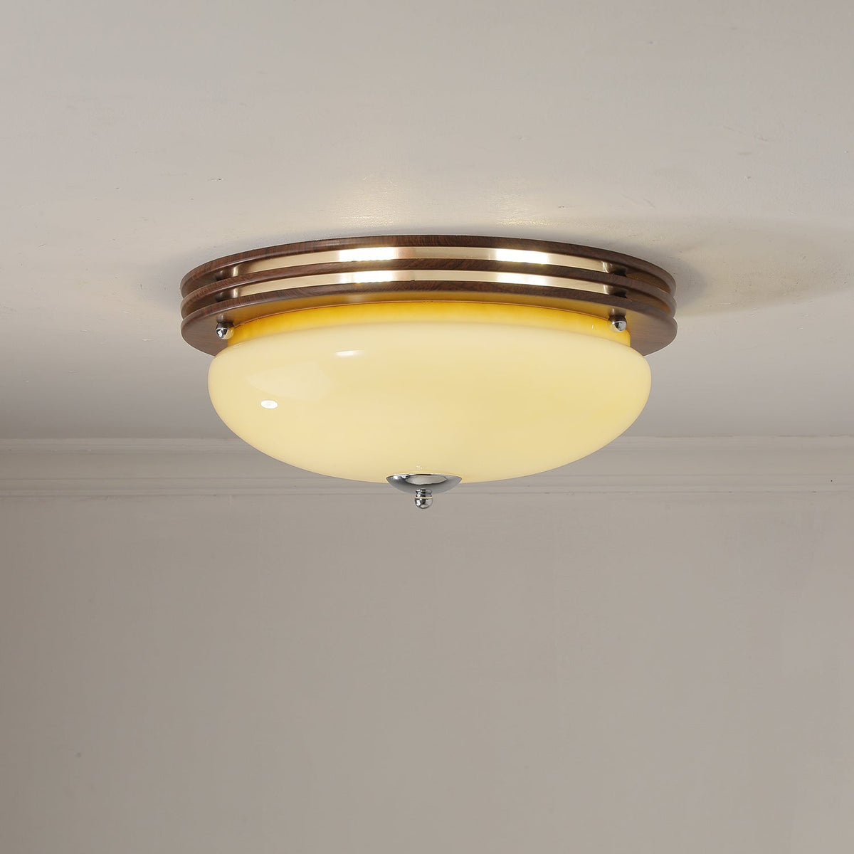 Tranquil Sphere Wood Grain LED Flush Mount Ceiling Light