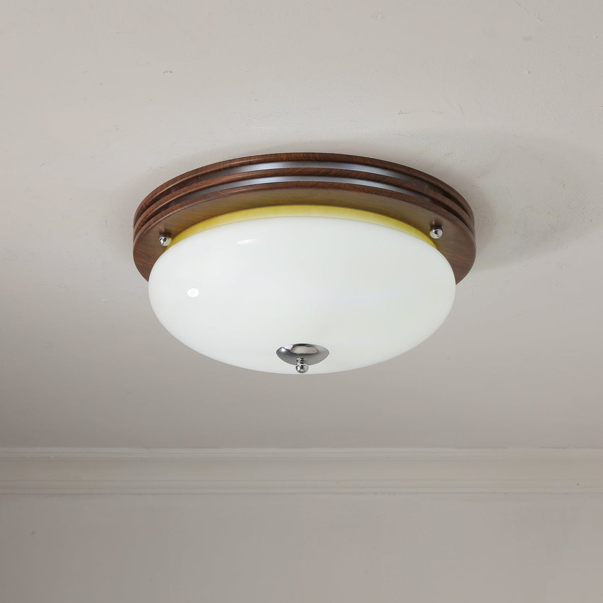 Tranquil Sphere Wood Grain LED Flush Mount Ceiling Light