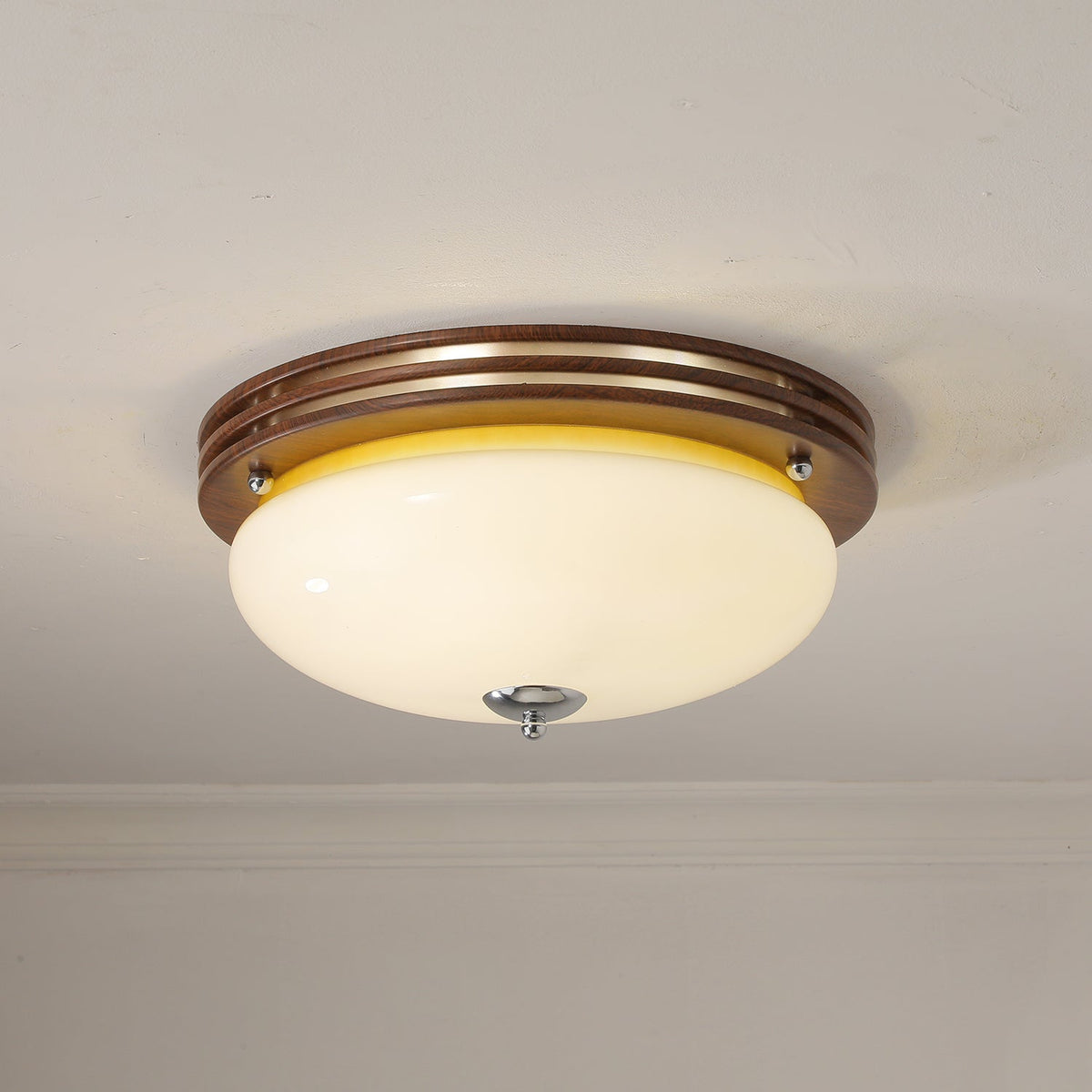 Tranquil Sphere Wood Grain LED Flush Mount Ceiling Light