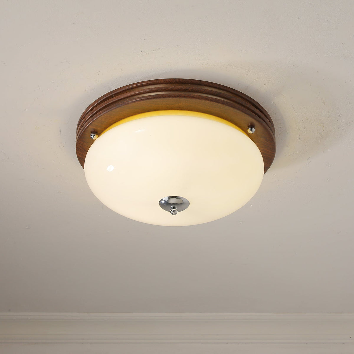 Tranquil Sphere Wood Grain LED Flush Mount Ceiling Light