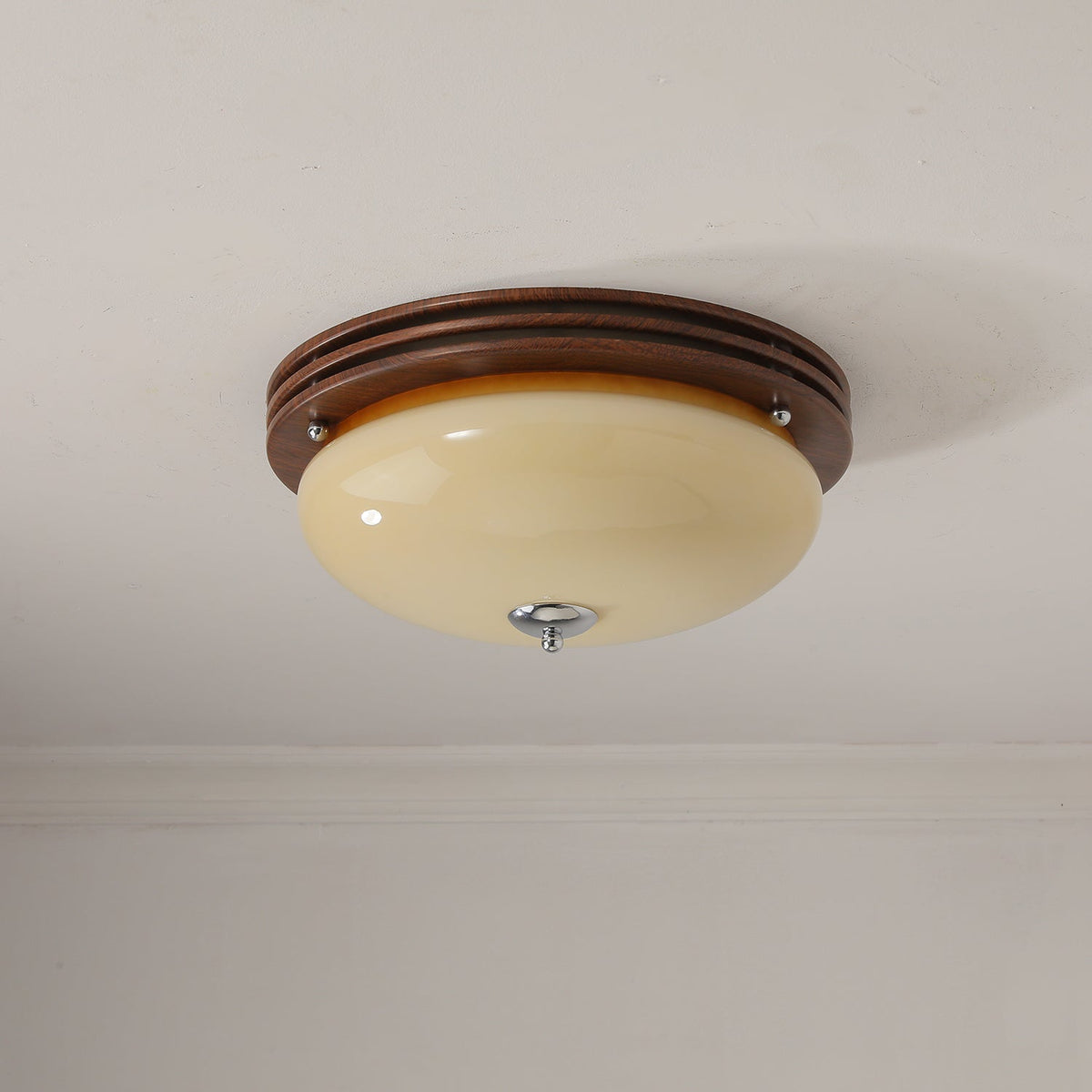 Tranquil Sphere Wood Grain LED Flush Mount Ceiling Light