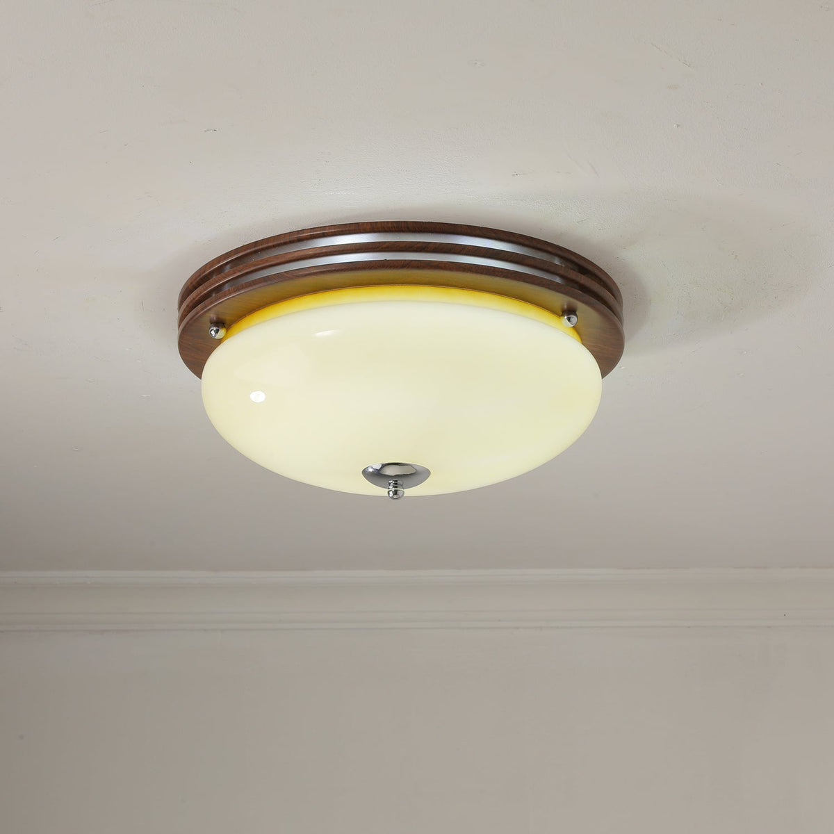 Tranquil Sphere Wood Grain LED Flush Mount Ceiling Light