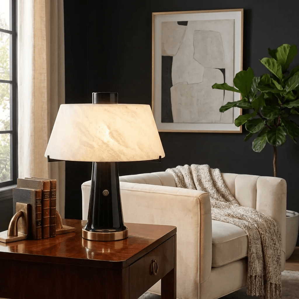 Trapezia Alabaster Desk Lamp — Sculptural Table Light for Modern Interiors